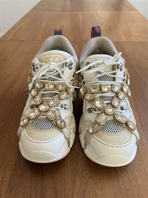 gucci white crystal new ace sneakers|Gucci flashtrek sneakers with crystals.